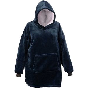 Unique Living - Oversized Hoodie 70x50x87cm Dark blue - Donker blauw - Plaid met mouwen