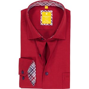 Redmond - Modern Fit Overhemd - Donkerrood - Twill