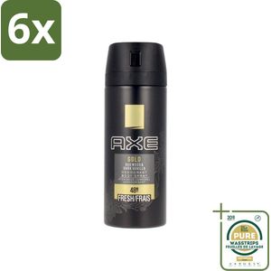 Axe - Deodorant Bodyspray - 48hrs Fresh - Gold - Oud Wood & Dark Vanilla - 150 ml - Voordeelverpakking - 6 stuks - Oud wood geur - Vanille geur