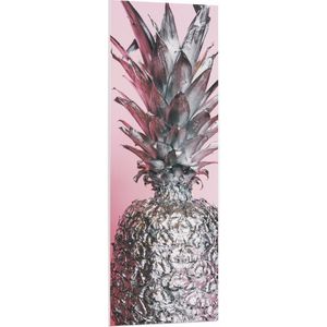 PVC Schuimplaat - Zilveren Ananas met Roze Achtergrond - 50x150 cm Foto op PVC Schuimplaat (Met Ophangsysteem)