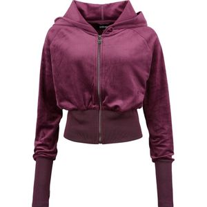 Gothicana bordeauxrode capuchonjas met geribde boorden - Dames - S