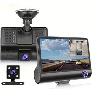 3 Camera Lens 4.0 In Auto DVR Dash Cam HD Dash Camera Dual Lens Video Recorder 1080P Black Box Cycle Dashcam Spiegel（Met 32G geheugenkaart）