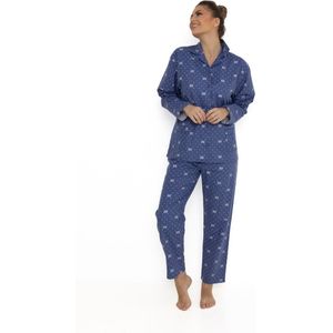 Lunatex - klassieke dames pyjama flanel 641976 - dream queen - donkerblauw - maat S