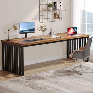 TRIBESIGNS Bureau - Dubbel Lang Bureau - Computerbureau - Computertafel - Bureautafel voor Thuiskantoor - 180 x 60 x 76 cm - Rustiek Bruin
