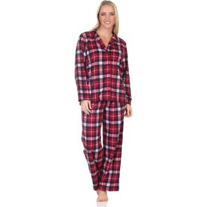 Normann Fleece doorknoop dames pyjama - Ruit - S - Roze