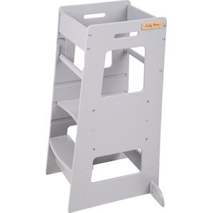 KiddyMoon Leertoren voor kinderen Houten - Montessori meubilair - In hoogte verstelbaar - Opstapkrukje - Toddlers stool - Leerstoel baby - Kinderstoel - Montessori kitchen helper Hout - Keukenhulp - Keukentoren - Kindertrap - Grijs
