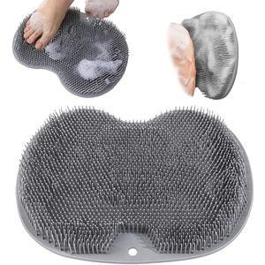 Douchevoetborstel Pad Rugborstel - Exfoliërende Badreinigingspad - Muurbevestigde antislip zuignap - Douchevoetborstel Pad - Goed Reinigend Effect - Verlicht Vermoeidheid Van Voeten - Unisex, Verlicht Rugpijn, Antislip Zuignap - Grijs