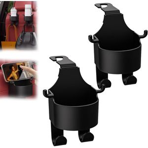 Twee-pack - Autostoelrughaken - Achterbankbekerhouder + haakcombinatie - Zwart