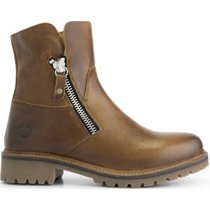 Travelin' Villendrup Dames leren enkellaarsjes met rits - Leren boots - Cognac leer - Maat 42