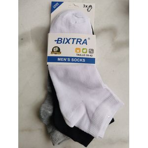 3 paar sneakerkousen voor heren wit, grijs en zwart maat 39-42 95%katoen en 5% elastaan