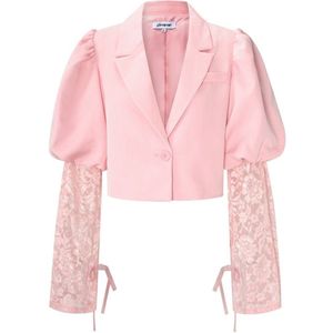 Trendy korte blazer met kant - nieuwe collectie - lente/zomer - dames - beige - maat S