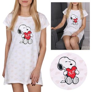 SNOOPY KATOENEN damesNACHTPLAG met hartjes, Slaapshirt met korte mouwen 100% KATOEN