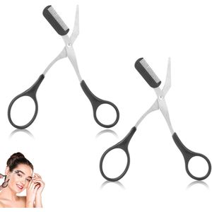 2 stuks - Wenkbrauw schaar - Wenkbrauwtrimmer met kam - Roestvrijstalen wenkbrauwtrimmer - Wenkbrauwtrimmer met antislipvingerhoedjes - Wenkbrauwverzorgingstool - Geschikt voor het trimmen van wenkbrauwen (zwart)