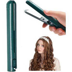 Mini krultang met dubbele functie - 17×3,5×3,5 cm - 2025 Nieuwe mini krultang met dubbele functie - Stijltang en krultang 2 in 1 - Draagbare reiskrultang voor alle haartypen (groen)