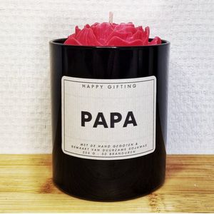 Papa - Soja was geurkaars - Rode roos - Kaarsglas glanzend zwart - Vanille geur - 250 gram - 50 branduren - Geurkaars - Kaars - Kaars met tekst - Soja was – Soy wax – Handgemaakt – Cadeau – Vanilla - Geschenk – Duurzaam