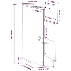 The Living Store Dressoir Grey Pine - 34 x 40 x 75 cm - Massief grenenhout - 3 vakken - deur
