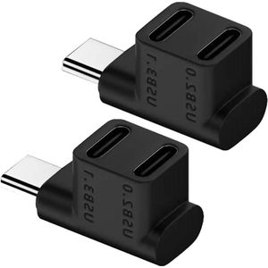 1 Tot 2 USB C 3.1 90 Hoekadapter Mannelijk Naar Dual Type C Vrouwelijk - Voor Telefoon Laptop Tablet - Schermcasting-mogelijkheid - 100 W Opladen - 10 Gbps