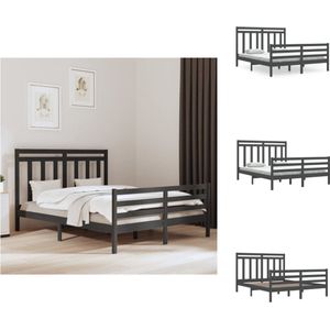 vidaXL Houten Bedframe - Grijs - 160 x 200 cm - Massief grenenhout - Multiplex lattenbodem - Bed