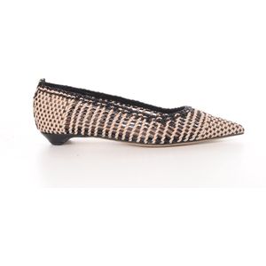 Maury dames pump in gevlochten leder zwart en beige
