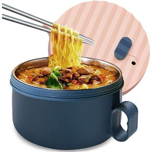 Ramen Bowl Set, roestvrijstalen Ramen Bowl, Japanse soepkom, 1200 ml Ramen Bowl met deksel, traditioneel Japans servies (poederblauw)