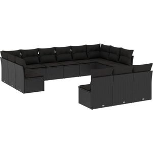 vidaXL Loungeset - 13-delig - Poly Rattan - Zwart Loungeset - Tuinset - Buitameubels - Lounge Set - PE-rattan