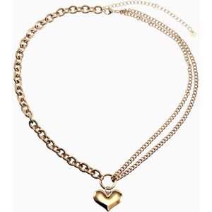 Dottilove Ketting Dames - 14k Geel Goud Plated RVS - Schakelsketting met Hart - Verstelbaar