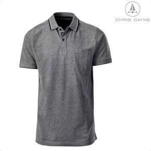 Chris Cayne heren poloshirt - maat M - kleur blauw - two tone - gemeleerd - kleine print - met borstzak - luxe polo - 100 % Katoen - jacquard kraag