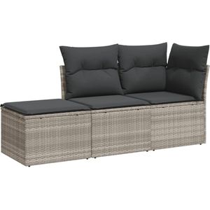 vidaXL Loungeset 3-delig - Lichtgrijs - Met kussens Tuin Lounge Set - Loungebank - PE Rattan - Outdoor Furniture - Tuinset Grijs