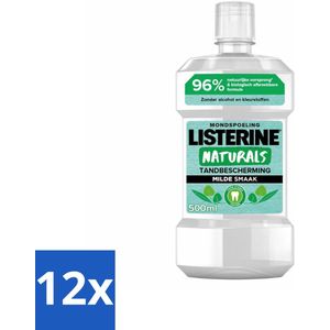 12 x Listerine Naturals Mondwater Tandbescherming 500 ml - Mondwater - Tandbescherming - Natuurlijke Mondverzorging - Alcoholvrij - Kleurstoffenvrij