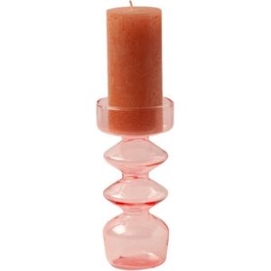 WinQ – Vrolijke ronde vormen Glas Kaarsenhouder in de kleur zacht Roze - 7x15,5cm- Kaarsenstandaard glas voor 1 kaars – Decoratie woonkamer – Geschikt voor kaars d:7cm