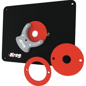KREG PRS4034 Freestafel inlegplaat voorgeboord 298 x 235 x 9 mm + 3x reduceerring 25 mm / 30 mm / 67 mm