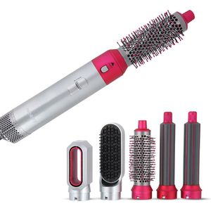Niceey Fohnborstel - Krultang 5-in-1 Set - Airstyler - Multistyler - Stijlborstel - Krultang met Opzetstukken - Haardroger met Borstel - Met Handschoen - Krulborstel - Haarborstel - 2025 Model - Grijs/Paars