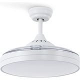 CREATE - Plafondventilator 40W stil Ø108cm intrekbare messen - Wit & Transparent - Met licht - WIND CLEAR