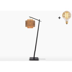 Vloerlamp - BHUTAN - Zwart Bamboe - Small (40x34cm) - h. 176 cm - Met LED-lamp