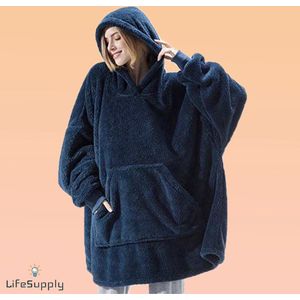 Hoodie deken unisex - blauw - deken met mouwen - hoodie blanket - plaid met mouwen - sheat - sherpa