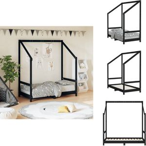 vidaXL Kinderbedframe - Kinderbedframes - Kinderbed - Peuterbed - Kinderbedframe 70x140 cm massief grenenhout zwart