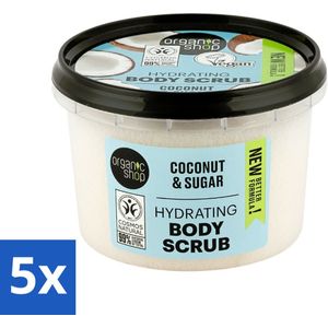 5 x Organic Shop - Hydrating Body Scrub Coconut - Diep Voedend - 250 ml - Vochtbalans - Veganistisch - Huidverzorging - Gezonde Huid