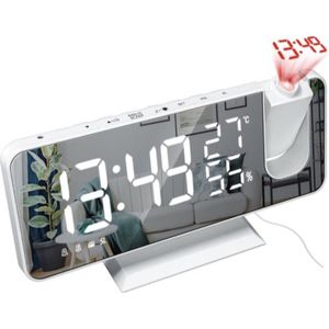 Nixnix® - Digitale Wekkerradio Wit - Alarm Clock - Met projectie
