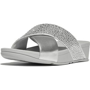 FitFlop - Lulu Crystal-Mix Metallic Cross Slides - Slippers - Silver