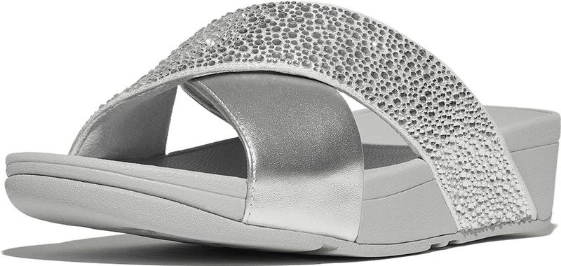 FitFlop - Lulu Crystal-Mix Metallic Cross Slides - Slippers - Silver