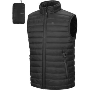 Inpakbaar gewatteerd vest voor heren - multifunctioneel outdoor sportvest met opstaande kraag en 5 zakken