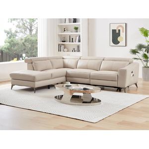 Vente-unique Elektrische relaxhoekbank met linkse hoek – Crèmewit leder – FORLO