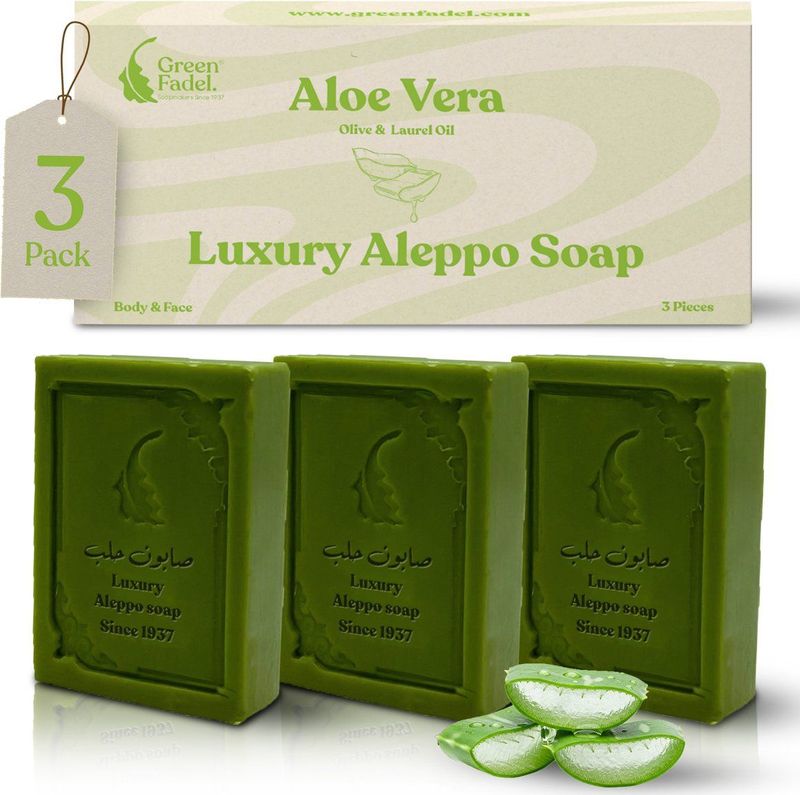 Green Fadel - Luxury Aleppo Zeep - Set van 3 Stuks - Aloë Vera - 100 Gram
