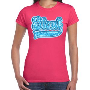 Bellatio Decorations Verkleed T-shirt dames - Stout - roze - blauw panter look - fout/goud/stout M