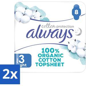 2 x Always - Maandverband - Night - Cotton Protection - Met Vleugels - 8 Maandverband - Nachtverband - Maandverband - Biologisch Katoen - Gevoelige Huid - Absorberend