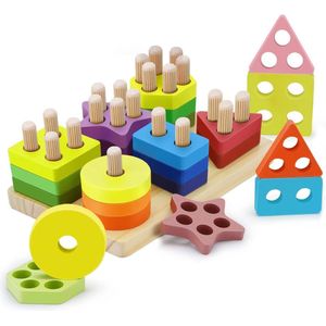 Kizmyee Montessori speelgoed vanaf 1 2 3 jaar, 25 stuks houten speelgoed, digitale bouwstenen, vormclassificatie kubus sorteer- en stapelspeelgoed leerspeelgoed cadeau voor jaren meisjes jongens