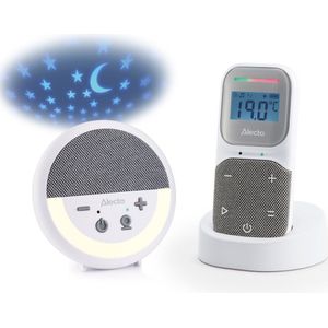 Alecto Babyfoon - Full Eco DECT Audio Babyfoon - Projector met Nachtlampje en Slaapliedjes - DBX150 - Wit Grijs