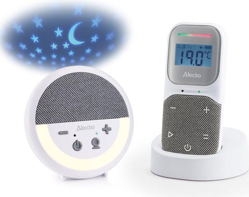 Alecto Babyfoon - Full Eco DECT Audio Babyfoon - Projector met Nachtlampje en Slaapliedjes - DBX150 - Wit Grijs