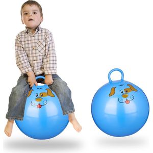 Relaxdays 2 x skippybal in set - voor kinderen - hond design - springbal - blauw
