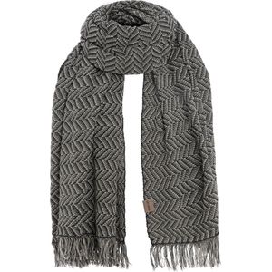 Knit Factory Soleil Sjaal Dames - Katoenen sjaal - Langwerpige sjaal - Wit/donkergrijze zomersjaal - Dames sjaal - Visgraat motief - Ecru/Antraciet - 200x90 cm - XXL Sjaal - 50% katoen/50% acryl